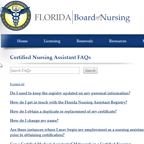 Fl Board of Nursing First Coast CNA